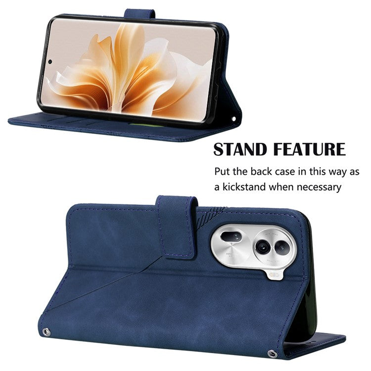 YB Imprinting Series-2 for Oppo Reno11 Pro 5G (Global) Case with Crossbody Strap Wallet PU Leather Phone Cover - Sapphire