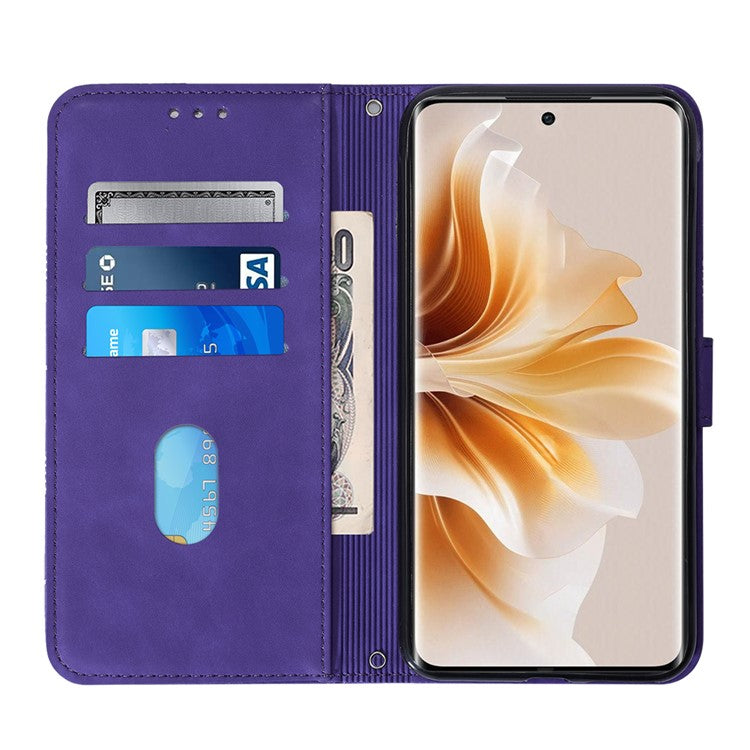 YB Imprinting Series-2 for Oppo Reno11 Pro 5G (Global) Case with Crossbody Strap Wallet PU Leather Phone Cover - Purple