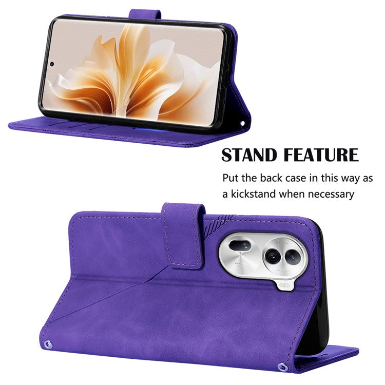 YB Imprinting Series-2 for Oppo Reno11 Pro 5G (Global) Case with Crossbody Strap Wallet PU Leather Phone Cover - Purple
