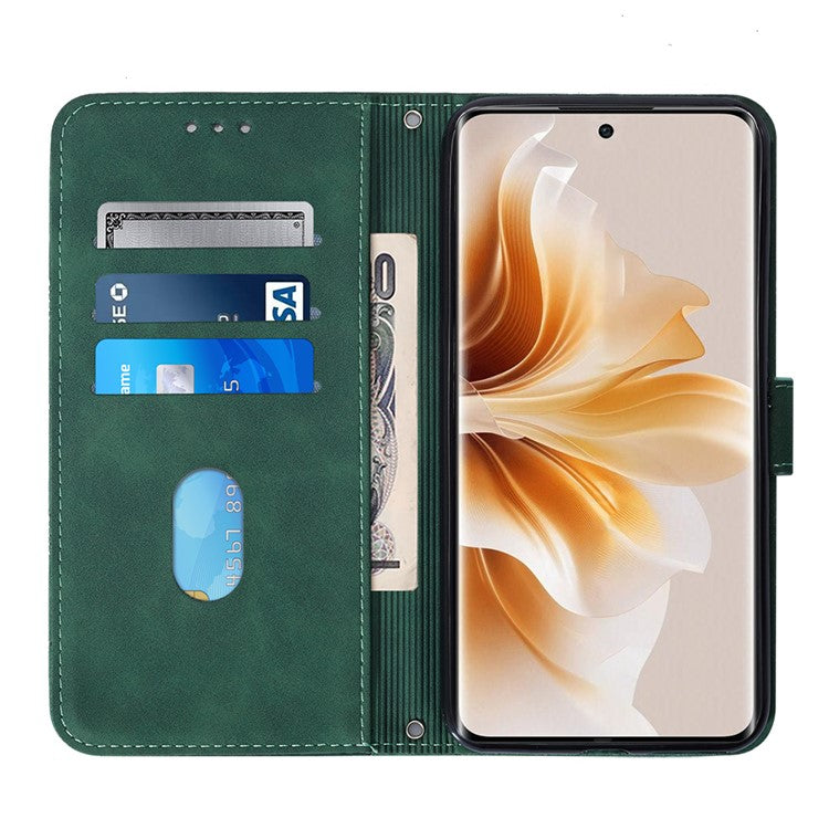 YB Imprinting Series-2 for Oppo Reno11 Pro 5G (Global) Case with Crossbody Strap Wallet PU Leather Phone Cover - Blackish Green