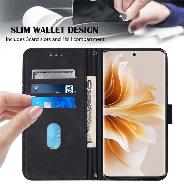 YB Imprinting Series-2 for Oppo Reno11 Pro 5G (Global) Case with Crossbody Strap Wallet PU Leather Phone Cover - Blackish Green