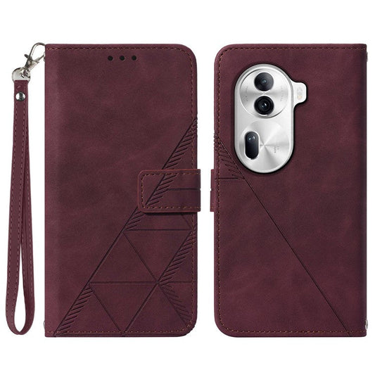 YB Imprinting Series-1 For Oppo Reno11 Pro 5G (Global) Case Leather Stand Flip Phone Cover with Hand Strap - Wine Red