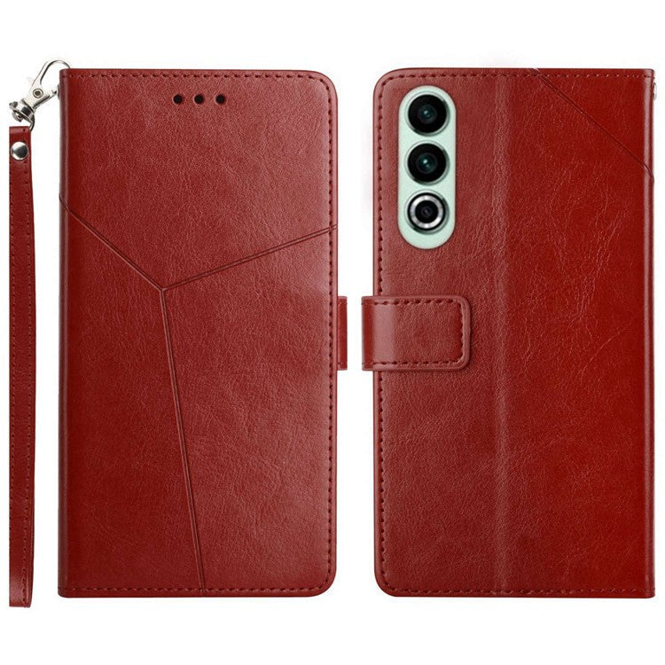 HT01 For OnePlus Nord CE4 5G Case Wallet PU Leather Cover Y-shaped Lines Imprinted - Brown