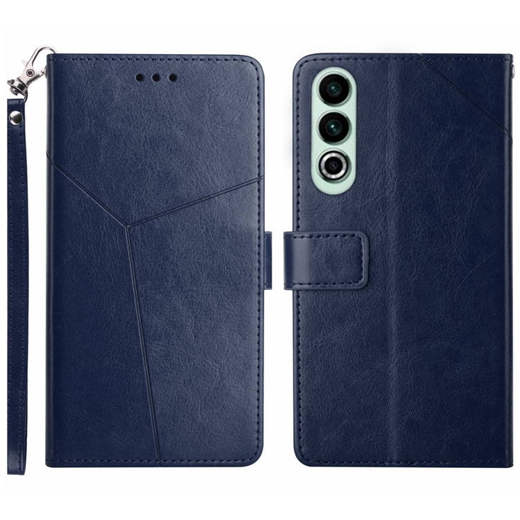 HT01 For OnePlus Nord CE4 5G Case Wallet PU Leather Cover Y-shaped Lines Imprinted - Blue