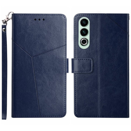 HT01 For OnePlus Nord CE4 5G Case Wallet PU Leather Cover Y-shaped Lines Imprinted - Blue