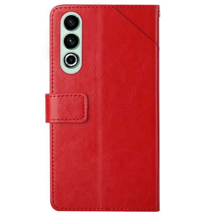 HT01 For OnePlus Nord CE4 5G Case Wallet PU Leather Cover Y-shaped Lines Imprinted - Red