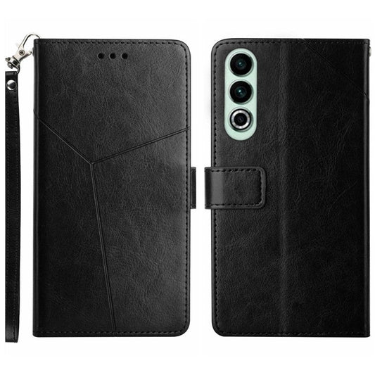 HT01 For OnePlus Nord CE4 5G Case Wallet PU Leather Cover Y-shaped Lines Imprinted - Black