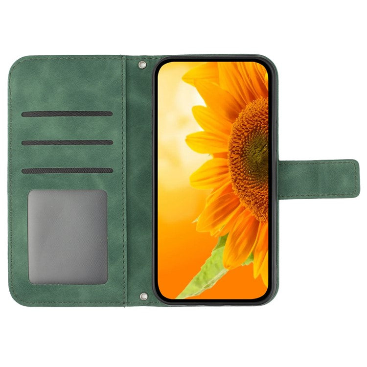 HT04 For OnePlus Nord CE4 5G Case with Strap PU Leather Sunflower Wallet Phone Cover - Dark Green