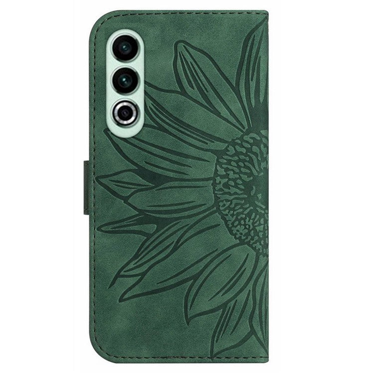 HT04 For OnePlus Nord CE4 5G Case with Strap PU Leather Sunflower Wallet Phone Cover - Dark Green