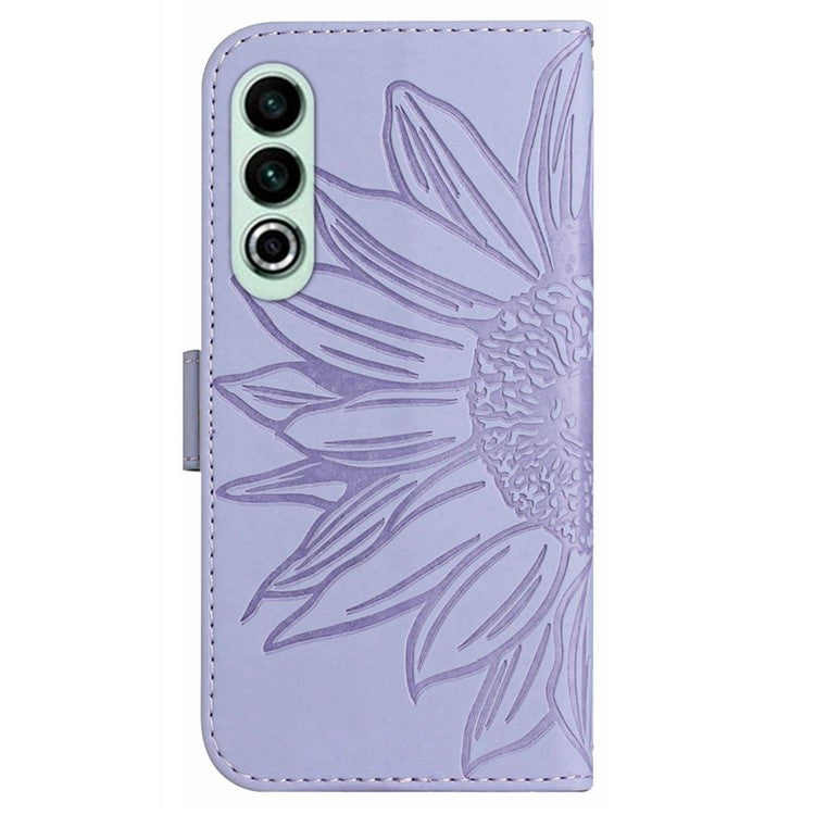 HT04 For OnePlus Nord CE4 5G Case with Strap PU Leather Sunflower Wallet Phone Cover - Light Purple