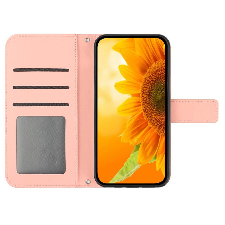 HT04 For OnePlus Nord CE4 5G Case with Strap PU Leather Sunflower Wallet Phone Cover - Light Pink