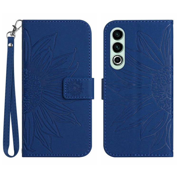 HT04 For OnePlus Nord CE4 5G Case with Strap PU Leather Sunflower Wallet Phone Cover - Sapphire