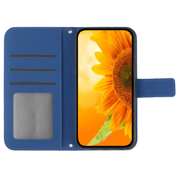HT04 For OnePlus Nord CE4 5G Case with Strap PU Leather Sunflower Wallet Phone Cover - Sapphire