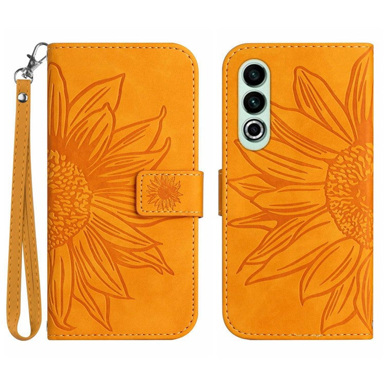 HT04 For OnePlus Nord CE4 5G Case with Strap PU Leather Sunflower Wallet Phone Cover - Yellow