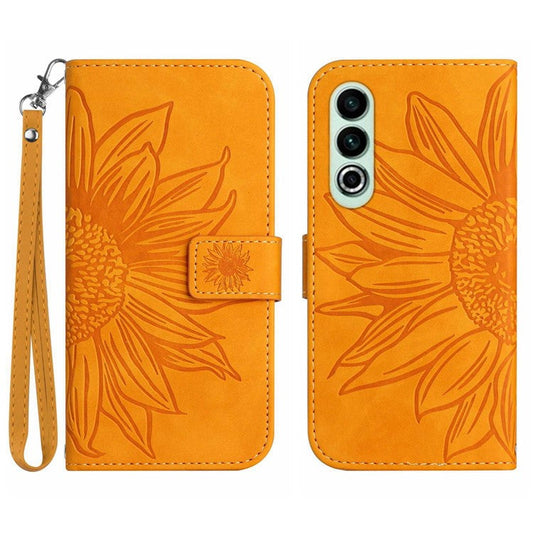 HT04 For OnePlus Nord CE4 5G Case with Strap PU Leather Sunflower Wallet Phone Cover - Yellow