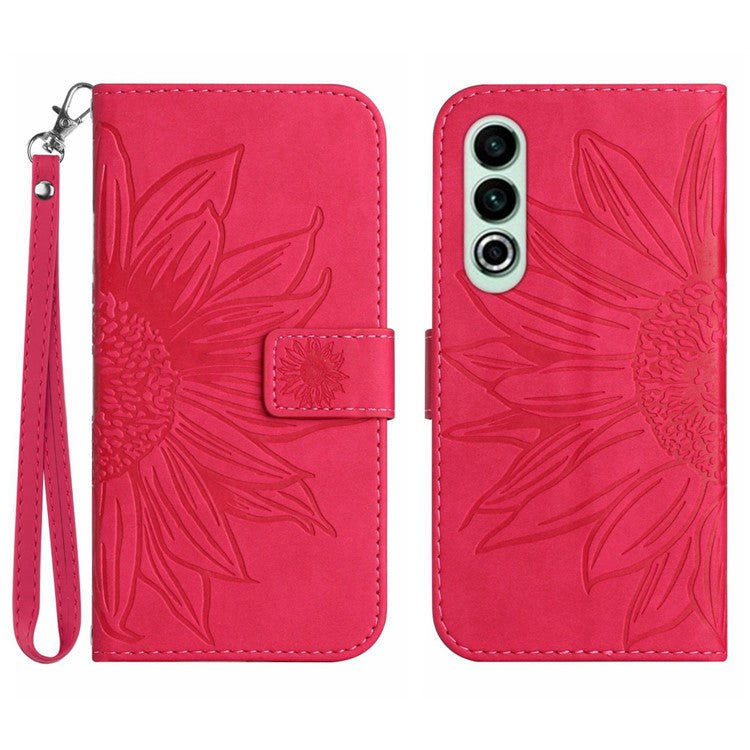 HT04 For OnePlus Nord CE4 5G Case with Strap PU Leather Sunflower Wallet Phone Cover - Rose