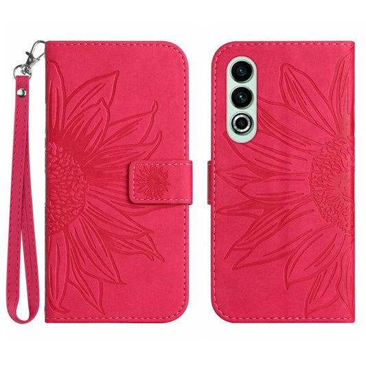 HT04 For OnePlus Nord CE4 5G Case with Strap PU Leather Sunflower Wallet Phone Cover - Rose