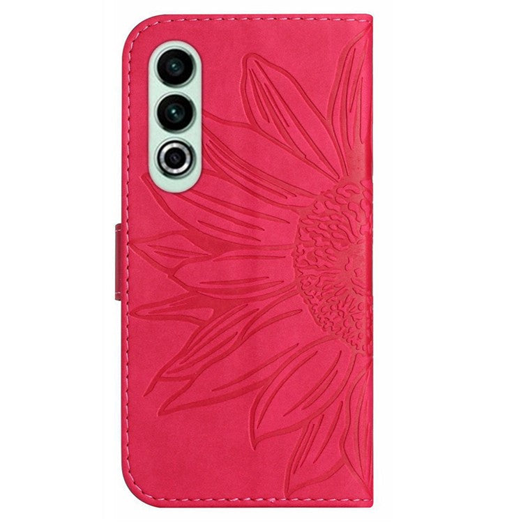 HT04 For OnePlus Nord CE4 5G Case with Strap PU Leather Sunflower Wallet Phone Cover - Rose