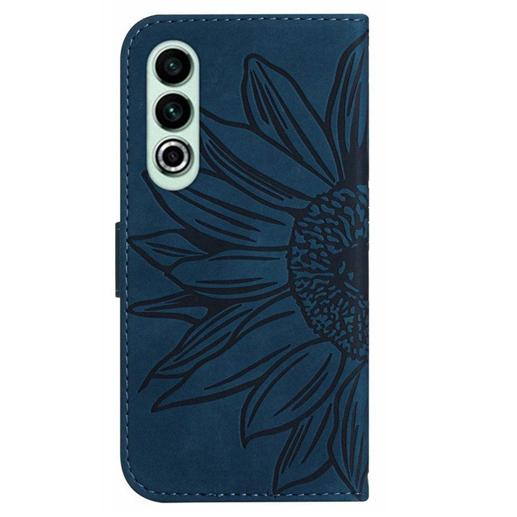 HT04 For OnePlus Nord CE4 5G Case with Strap PU Leather Sunflower Wallet Phone Cover - Dark Blue