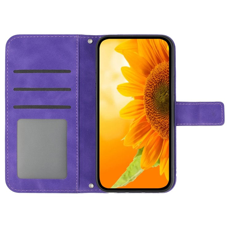 HT04 For OnePlus Nord CE4 5G Case with Strap PU Leather Sunflower Wallet Phone Cover - Dark Purple