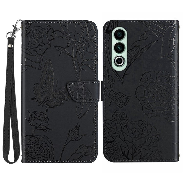 HT03 For OnePlus Nord CE4 5G Leather Case Butterfly Flower Wallet Phone Cover - Black