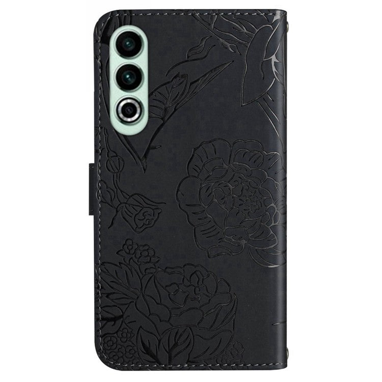 HT03 For OnePlus Nord CE4 5G Leather Case Butterfly Flower Wallet Phone Cover - Black