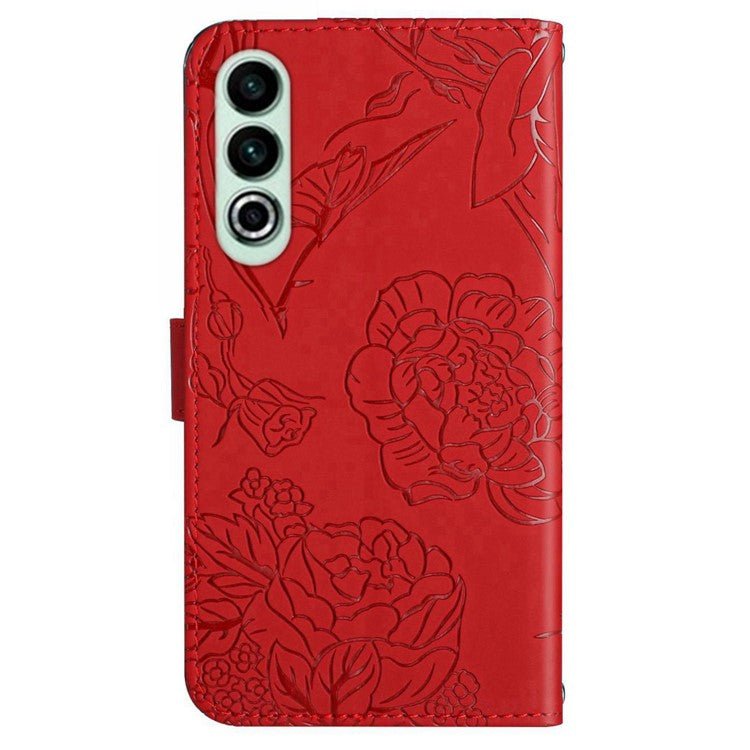 HT03 For OnePlus Nord CE4 5G Leather Case Butterfly Flower Wallet Phone Cover - Red