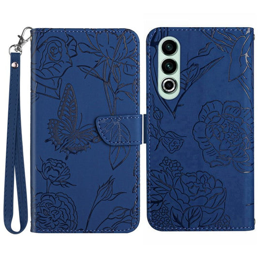 HT03 For OnePlus Nord CE4 5G Leather Case Butterfly Flower Wallet Phone Cover - Blue