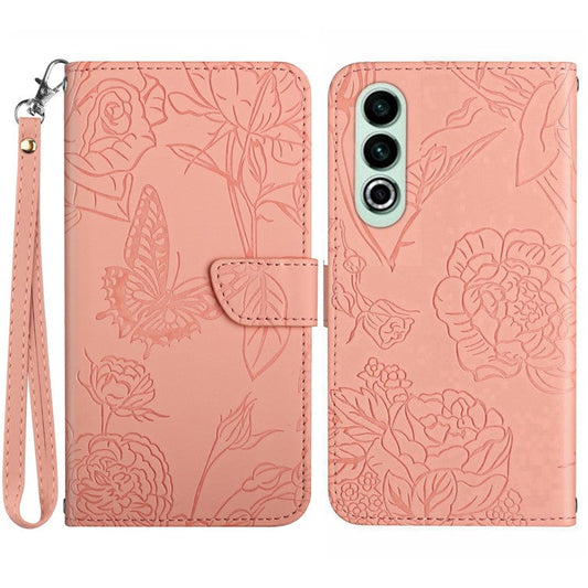 HT03 For OnePlus Nord CE4 5G Leather Case Butterfly Flower Wallet Phone Cover - Pink