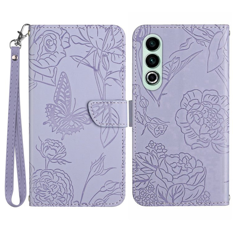 HT03 For OnePlus Nord CE4 5G Leather Case Butterfly Flower Wallet Phone Cover - Purple