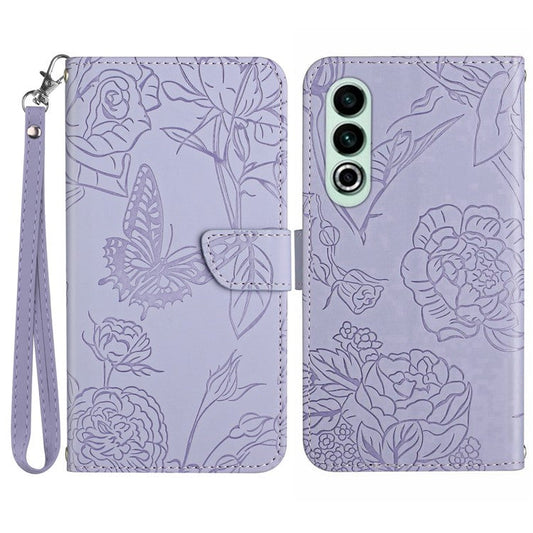 HT03 For OnePlus Nord CE4 5G Leather Case Butterfly Flower Wallet Phone Cover - Purple