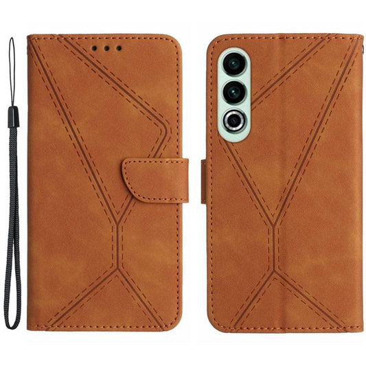 HT05 For OnePlus Nord CE4 5G Case PU Leather Lines Imprinted Wallet Phone Cover - Brown