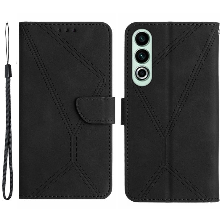 HT05 For OnePlus Nord CE4 5G Case PU Leather Lines Imprinted Wallet Phone Cover - Black