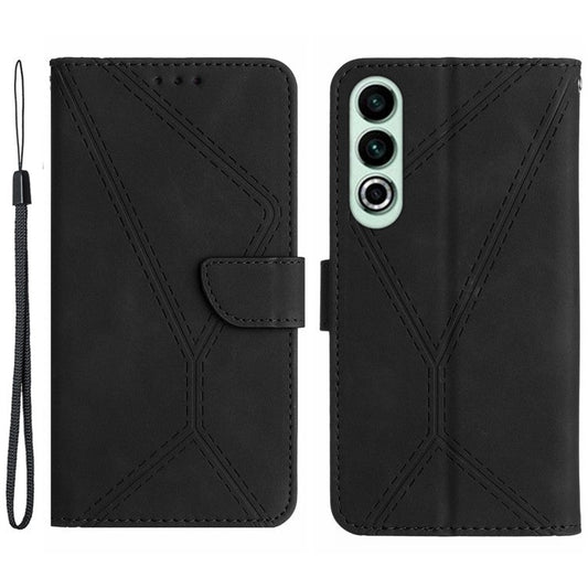 HT05 For OnePlus Nord CE4 5G Case PU Leather Lines Imprinted Wallet Phone Cover - Black