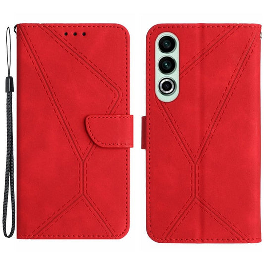 HT05 For OnePlus Nord CE4 5G Case PU Leather Lines Imprinted Wallet Phone Cover - Red