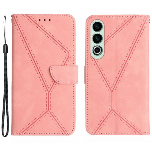 HT05 For OnePlus Nord CE4 5G Case PU Leather Lines Imprinted Wallet Phone Cover - Pink