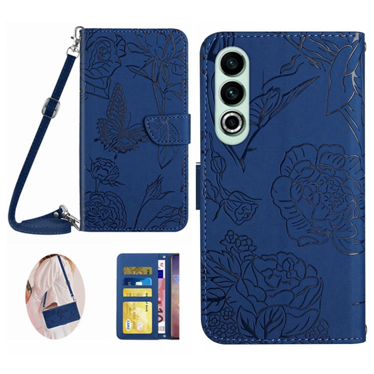 HT03 For OnePlus Nord CE4 5G Case Leather Flip Phone Cover with Shoulder Strap - Blue