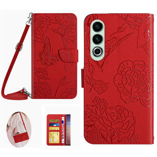 HT03 For OnePlus Nord CE4 5G Case Leather Flip Phone Cover with Shoulder Strap - Red