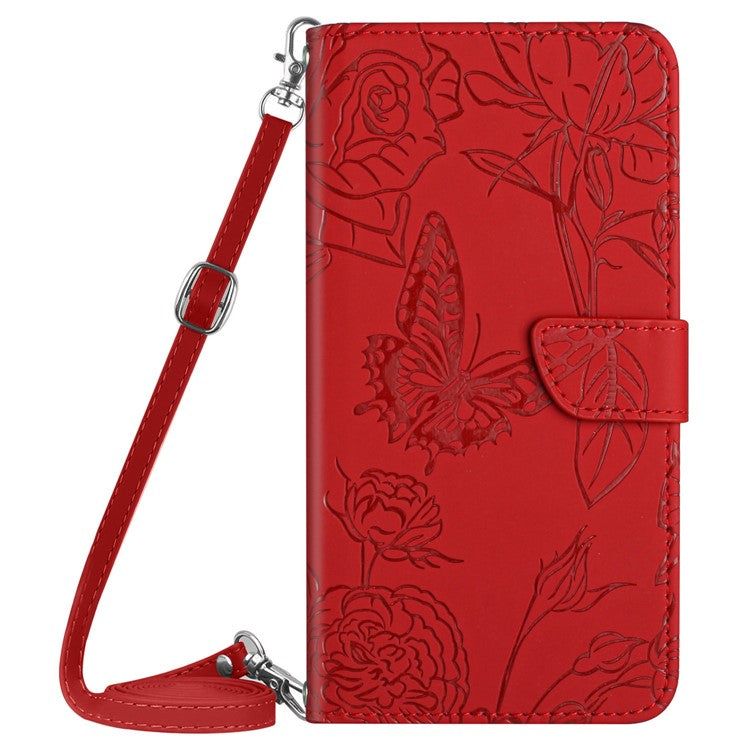 HT03 For OnePlus Nord CE4 5G Case Leather Flip Phone Cover with Shoulder Strap - Red