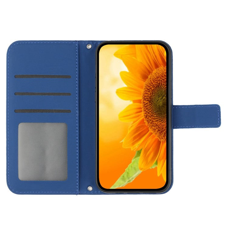 HT04 For OnePlus Nord CE4 5G Case Sunflower Flip Leather Phone Cover with Shoulder Strap - Sapphire