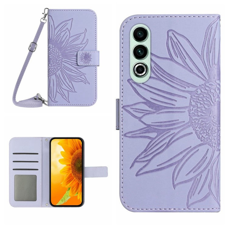 HT04 For OnePlus Nord CE4 5G Case Sunflower Flip Leather Phone Cover with Shoulder Strap - Light Purple