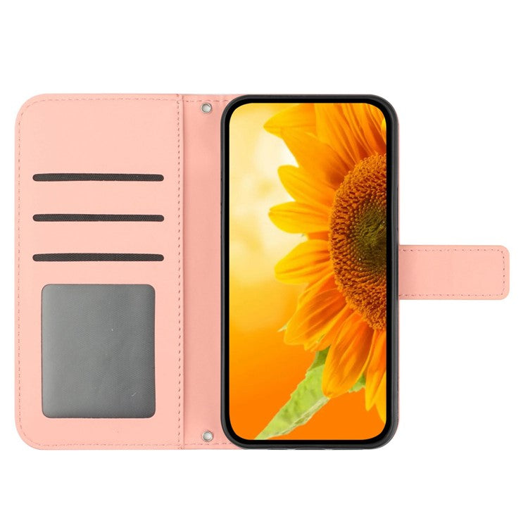 HT04 For OnePlus Nord CE4 5G Case Sunflower Flip Leather Phone Cover with Shoulder Strap - Light Pink