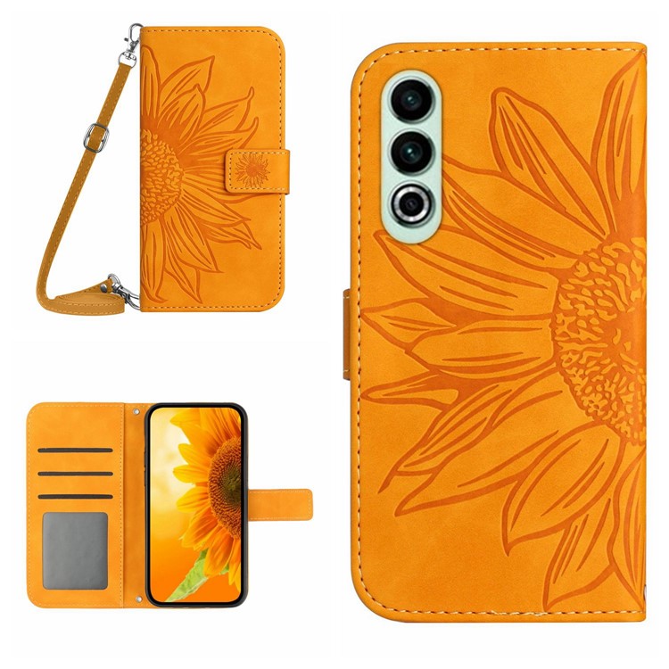 HT04 For OnePlus Nord CE4 5G Case Sunflower Flip Leather Phone Cover with Shoulder Strap - Yellow