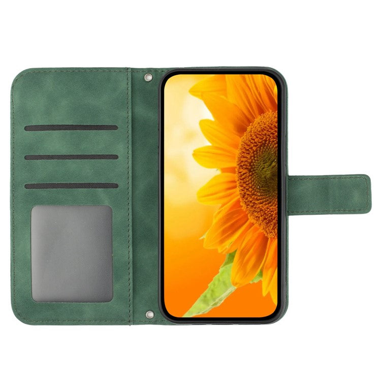 HT04 For OnePlus Nord CE4 5G Case Sunflower Flip Leather Phone Cover with Shoulder Strap - Dark Green