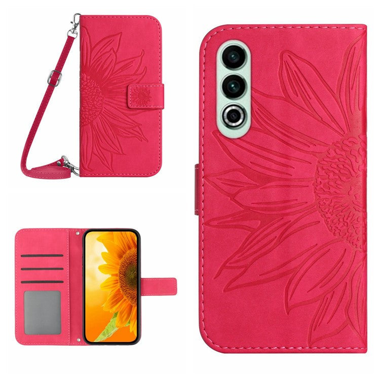 HT04 For OnePlus Nord CE4 5G Case Sunflower Flip Leather Phone Cover with Shoulder Strap - Rose