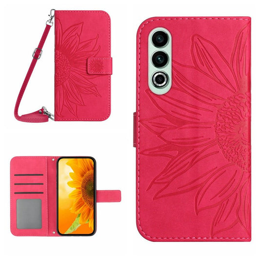 HT04 For OnePlus Nord CE4 5G Case Sunflower Flip Leather Phone Cover with Shoulder Strap - Rose