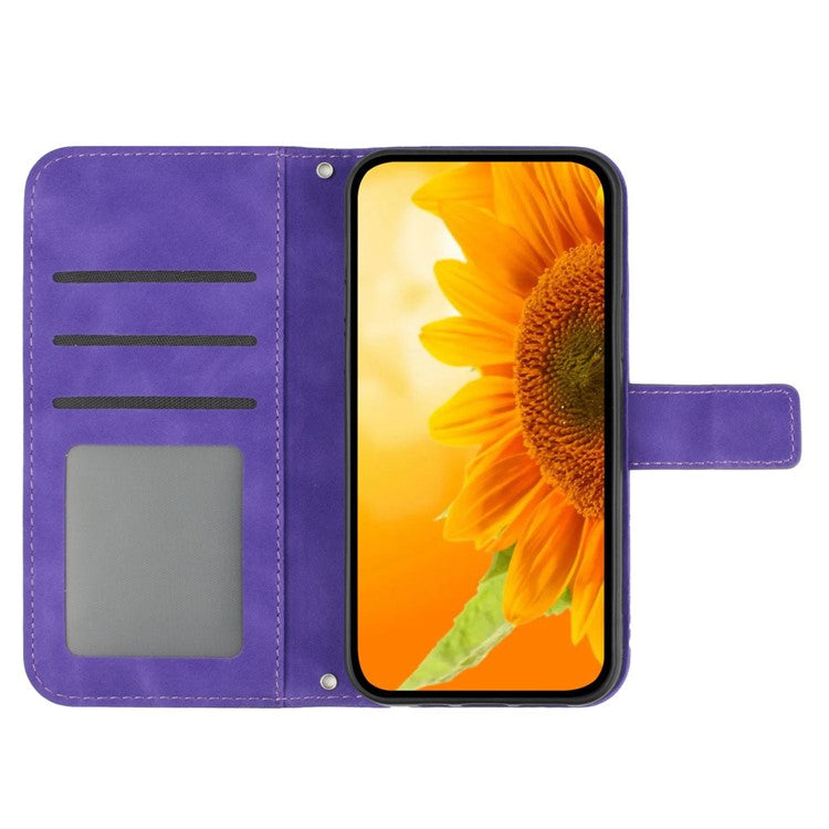 HT04 For OnePlus Nord CE4 5G Case Sunflower Flip Leather Phone Cover with Shoulder Strap - Dark Purple