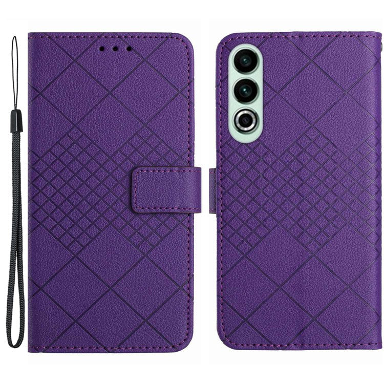 HT06 For OnePlus Nord CE4 5G Wallet Phone Case Rhombus Litchi Texture Leather Cover - Dark Purple