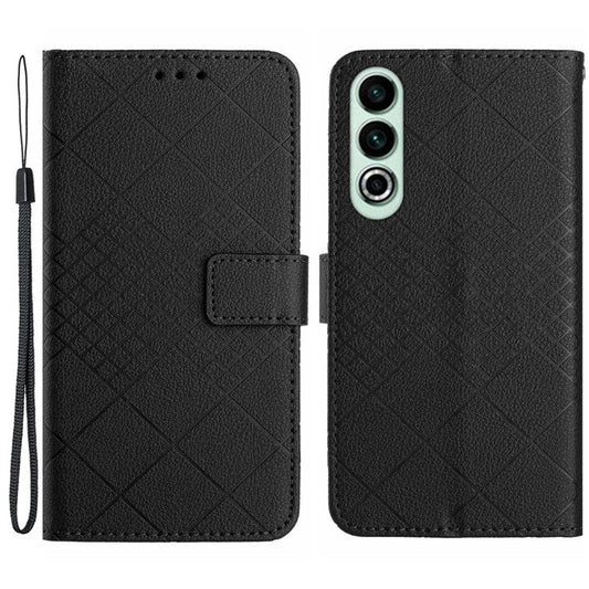 HT06 For OnePlus Nord CE4 5G Wallet Phone Case Rhombus Litchi Texture Leather Cover - Black