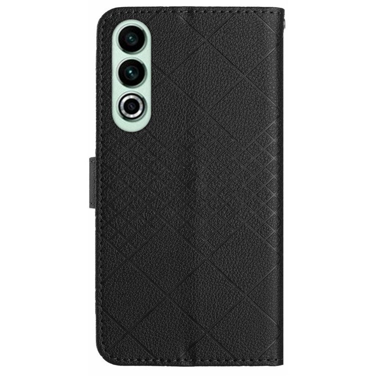 HT06 For OnePlus Nord CE4 5G Wallet Phone Case Rhombus Litchi Texture Leather Cover - Black
